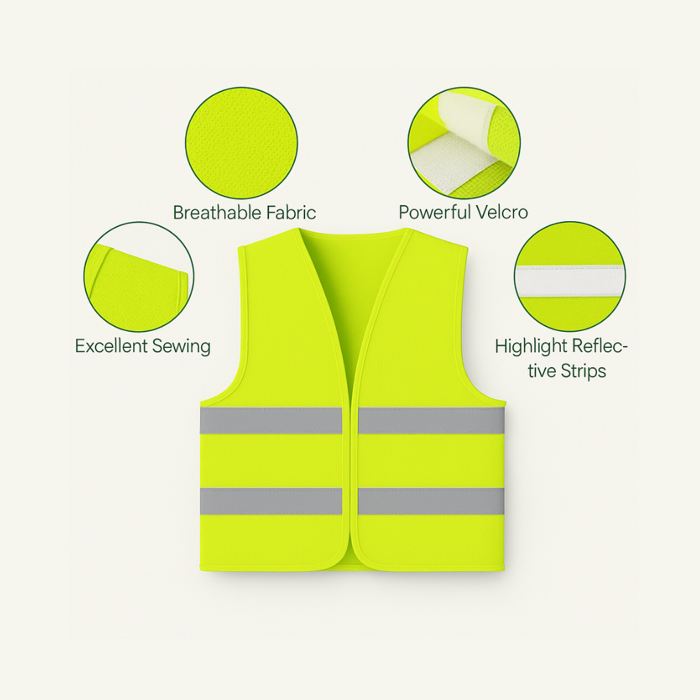 High Visibility Safety Vest – 100% Polyester, Breathable, Quick-Dry, Reflective Tape, Velcro Closure (One Size) - Work Wear Choice