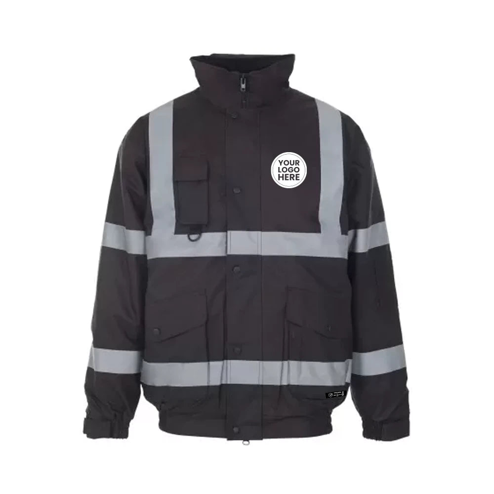 Black Hi-Vis Bomber Jacket – Waterproof, Warm & Reflective Safety Coat - Work Wear Choice