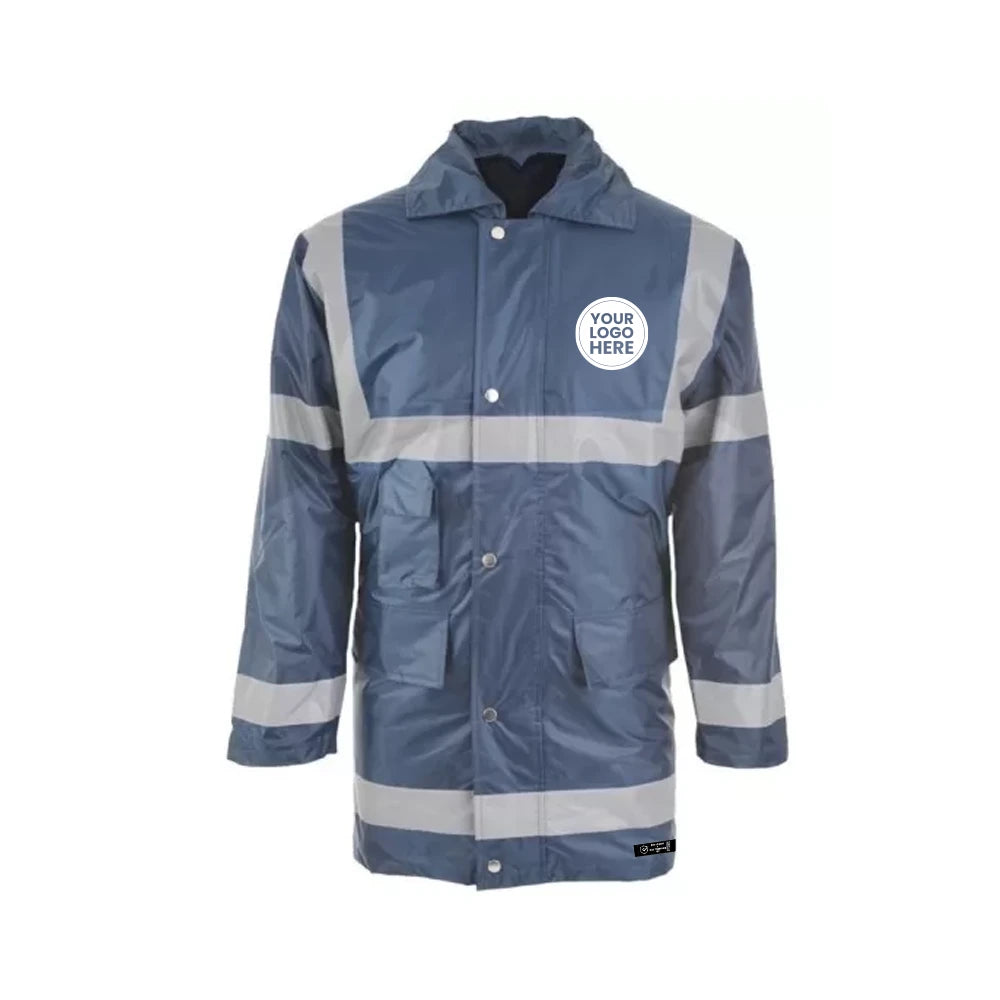 Navy Blue Hi-Vis Coat with Reflective Stripes – Waterproof & Insulated Safety Jacket - Work Wear Choice