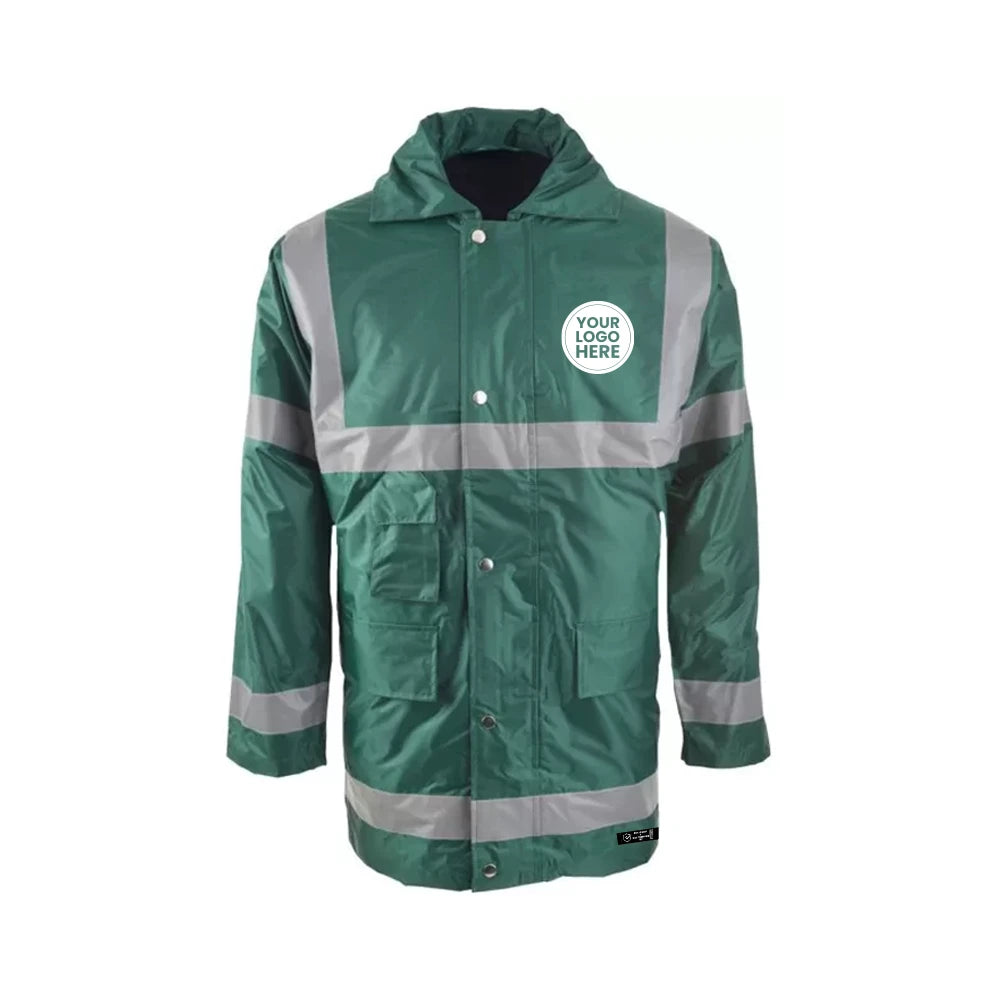 Bottle Green Hi-Vis Coat with Reflective Stripes – Waterproof & Thermal Safety Jacket - Work Wear Choice