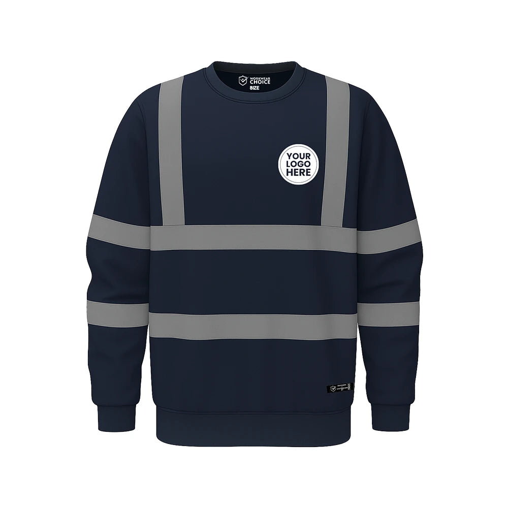 Navy Blue Hi Vis Sweatshirt with Reflective Stripes - Work Wear Choice