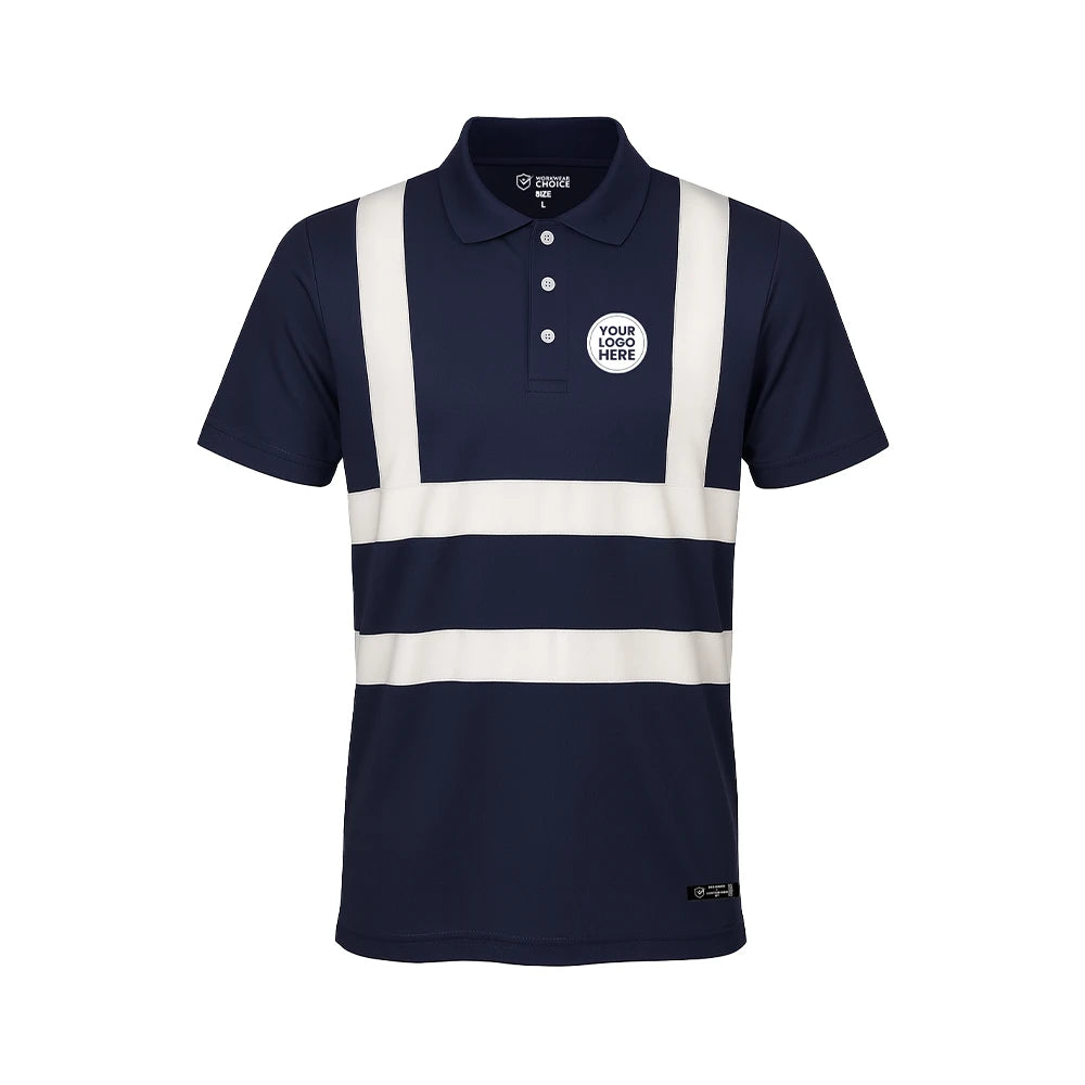 Portwest F477 Navy Hi-Vis Polo Shirt – Contrast Safety Work Polo - Work Wear Choice