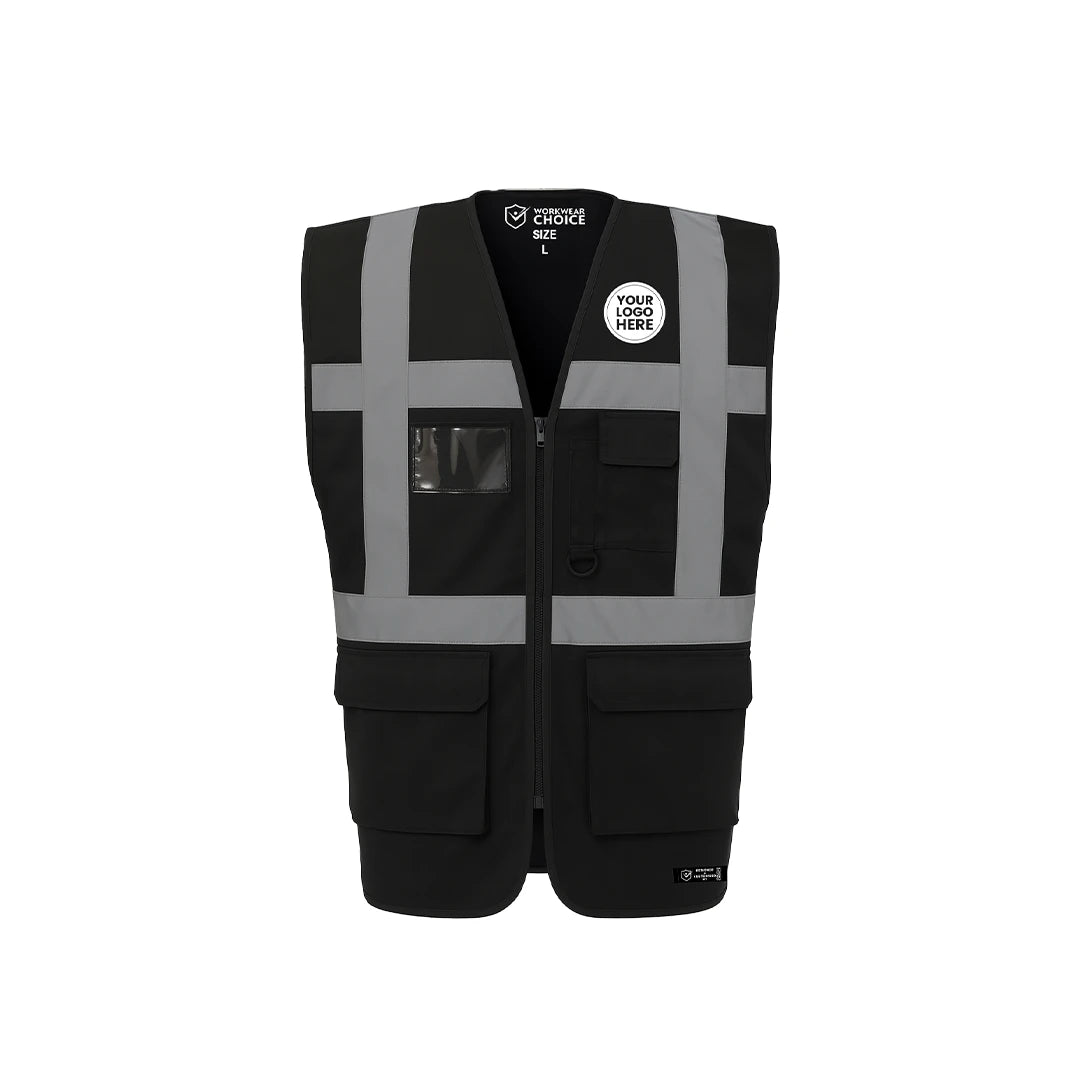 Personalised Black Hi-Vis Vest with Pockets - Work Wear Choice
