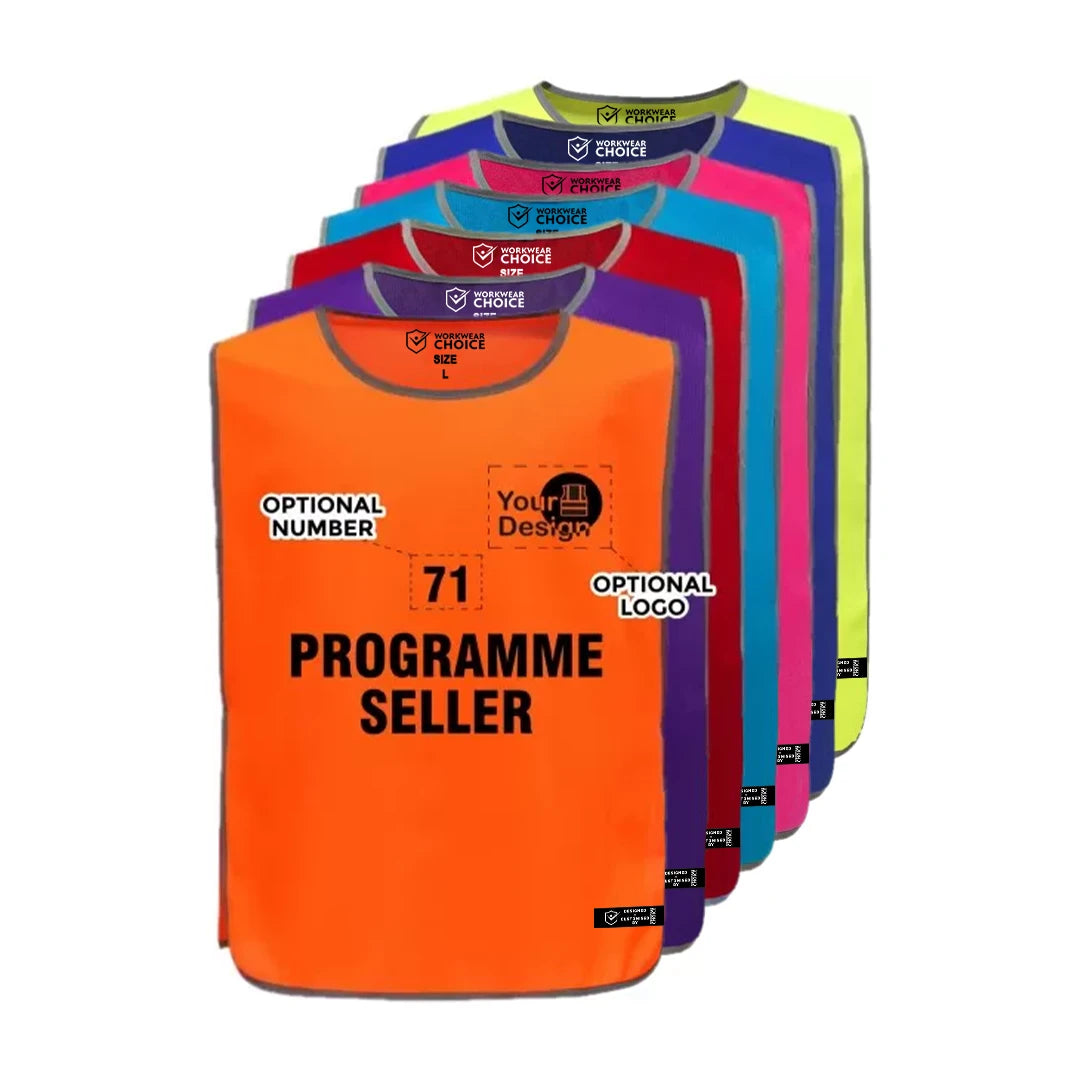Programme Seller Printed Tabard – Hi-Vis Over Bib for Events - Work Wear Choice